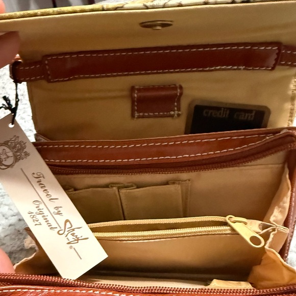 Sharif Yellow and Brown Map Print Crossbody Bag - Picture 3 of 5